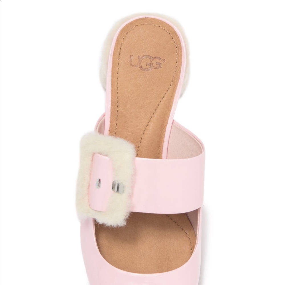 NWT UGG Y2K Shearling Patent Baby Pink Block Heels - Picture 4 of 4